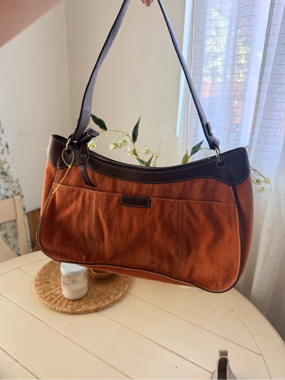 Cole Haan Two-Tone Brown Suede and Leather Shoulder Bag - Picture 2 of 9